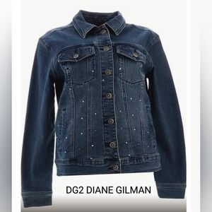 DG2 Diane Gilman stretch denim button-up jean jacket with rhinestones size large